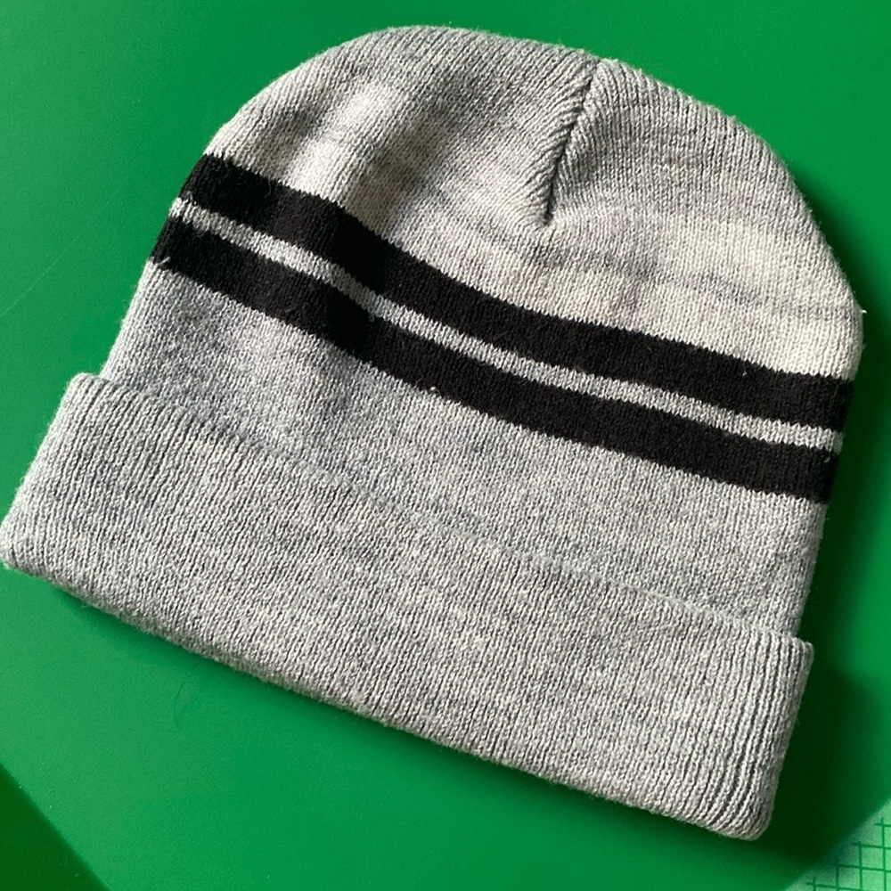 Grey and black horizontal stripe beanie
